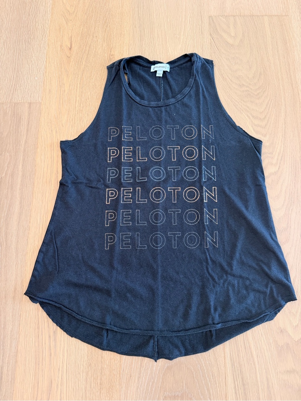 Peloton Black Graphic Muscle Tank | Repeat Logo | Racerback | Size S
